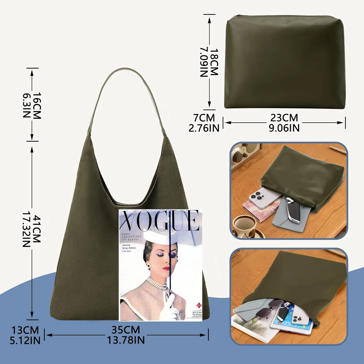 Suede Hobo Bags for Women Large Tote Bags Work Casual Shoulder Handbags Purses