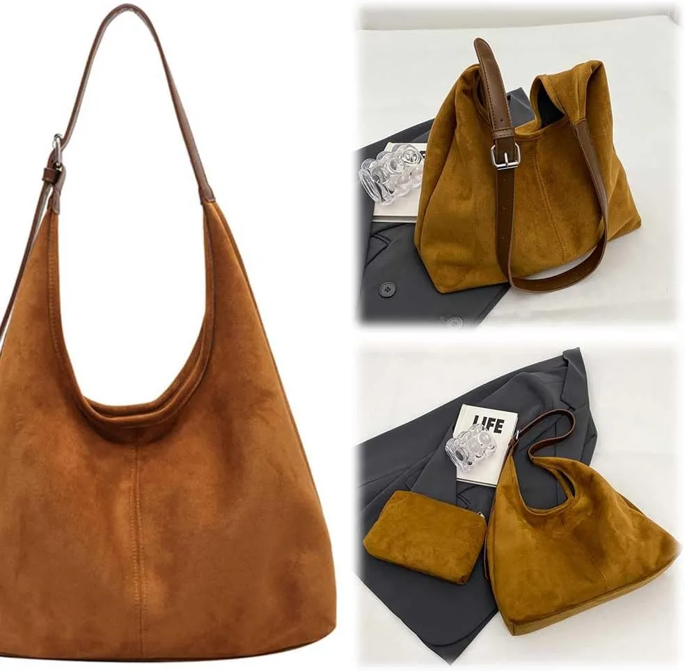 Suede Hobo Bags for Women Slouchy Bag Suede Purse Suede Tote Bag Large Capacity Chic Hobo Bag for Travel Work