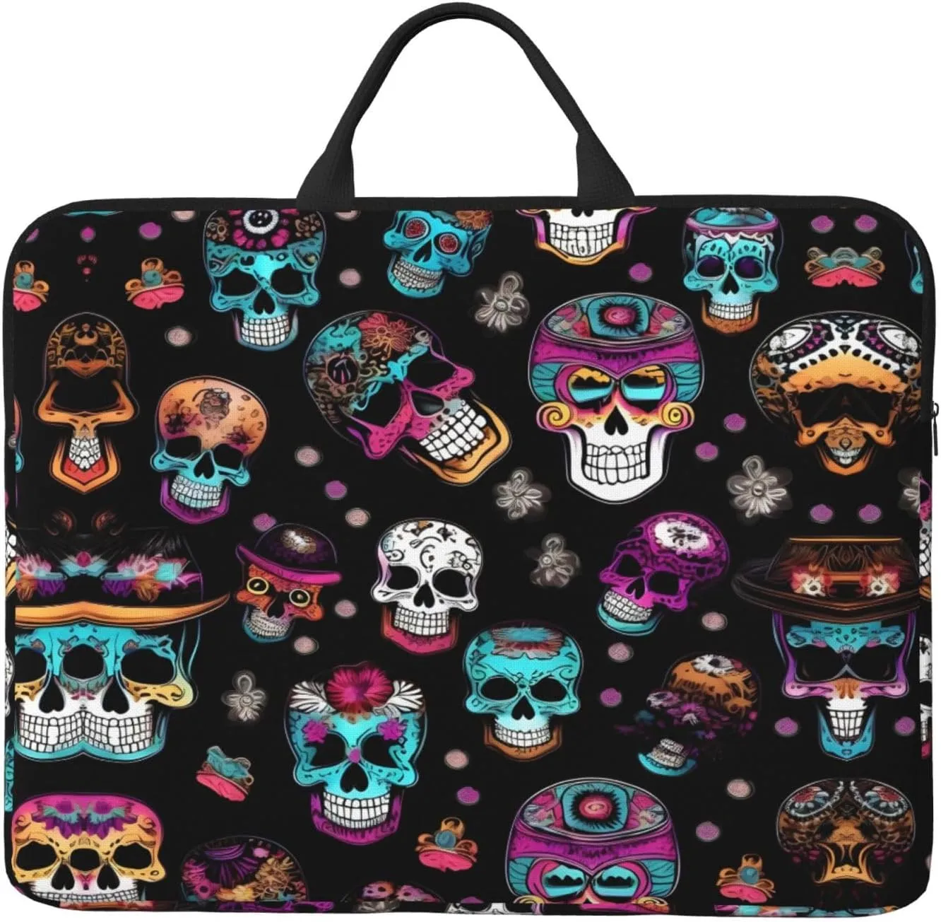 Sugar and Skulls Style 14in Laptop Case Sleeve Bag  Versatile Shoulder Messenger Briefcase, Designed for Business Travel