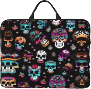 Sugar and Skulls Style 14in Laptop Case Sleeve Bag  Versatile Shoulder Messenger Briefcase, Designed for Business Travel