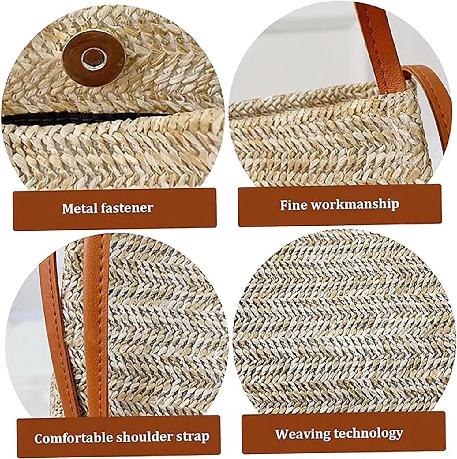 Summer Straw Beach Handbag, Buckets Handbag, Boho Shoulder Straw Handbag for Shopping Work School Travel
