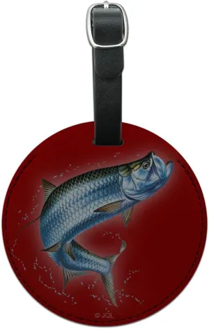 Tarpon Fishing 8 Round Leather Luggage Card Suitcase Carry-On ID Tag