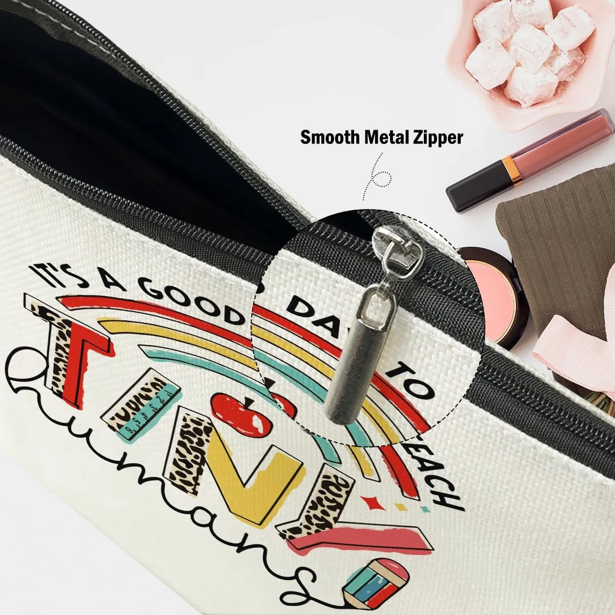 Teacher Appreciation Gifts, Boho Rainbow Makeup Bag Cosmetic Bag Travel Pouch, Teacher Thank You Gifts for Women Girls Educator Coworker New Teachers Graduation Birthday