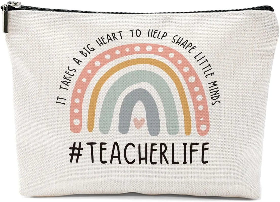 Teacher Appreciation Gifts, Boho Rainbow Makeup Bag Cosmetic Bag Travel Pouch, Teacher Thank You Gifts for Women Girls Educator Coworker Teachers Graduation Birthday