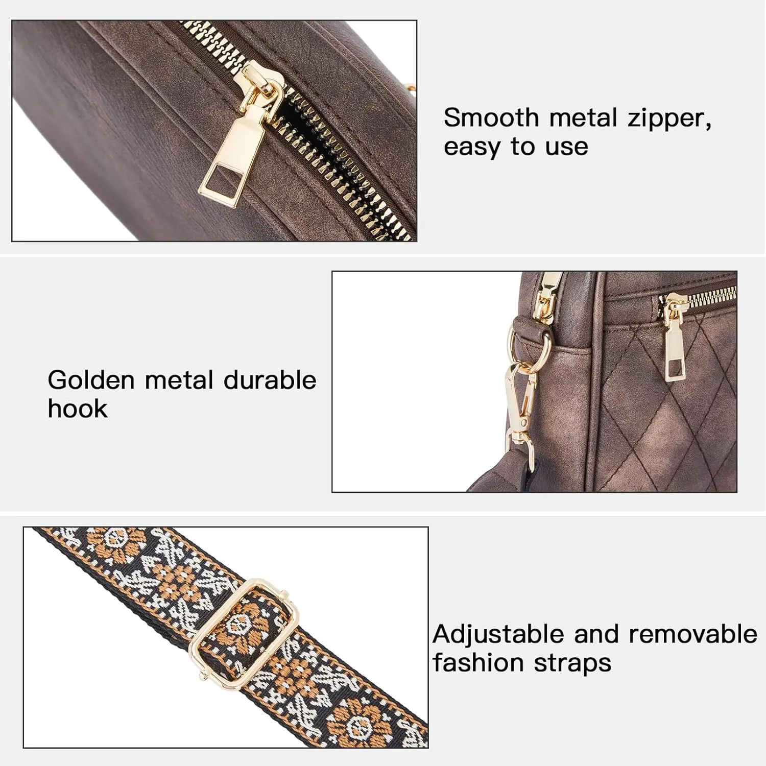 Telena Crossbody bags for Women Trendy Quilted Crossbody Bag Faux Leather Purse with Wide Strap