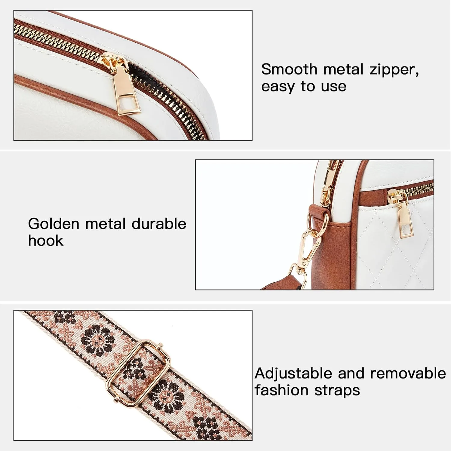 Telena Crossbody bags for Women Trendy Quilted Crossbody Bag Faux Leather Purse with Wide Strap