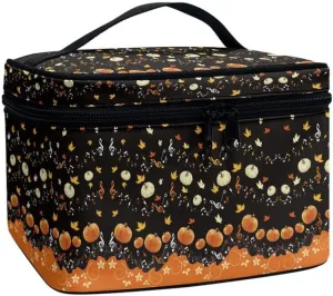 Thanksgiving Pumpkin Travel Cosmetic Bag Portable Tote Makeup Bag, Maple Leaves Fall Women Lightweight Toiletry Organizer