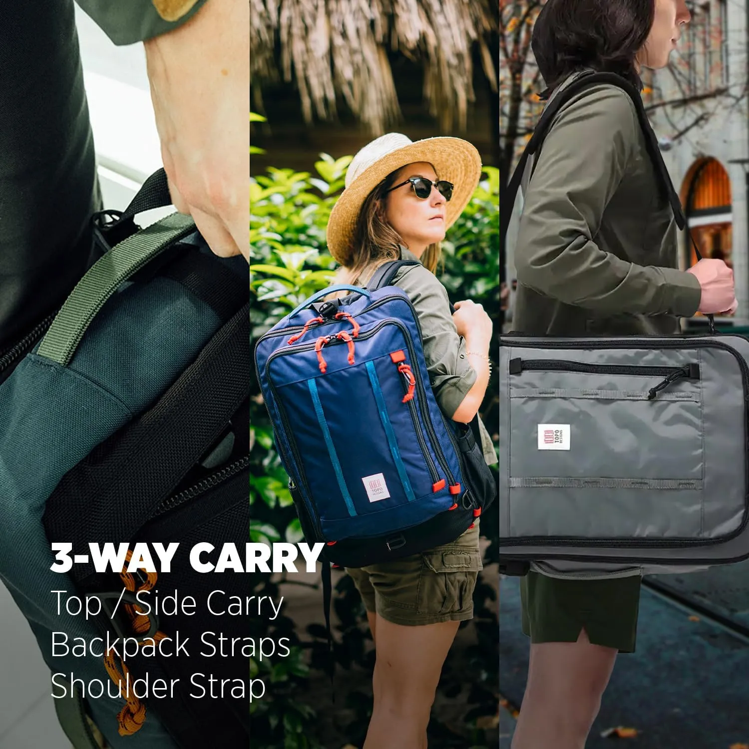 Topo Designs Global Travel Bag 30-40 Liter - Carry-on Compliant Versatile Pack, 3 Carry Options, External Laptop Sleeve (Eco-Friendly, 40L, Denim)