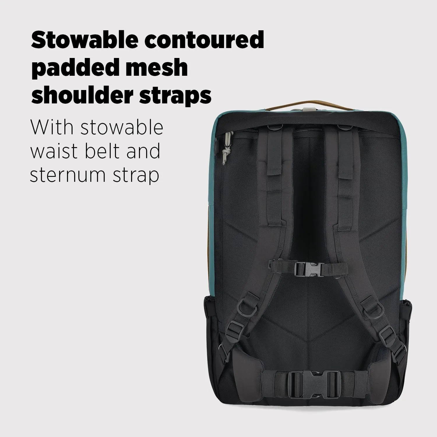 Topo Designs Global Travel Bag 30-40 Liter - Carry-on Compliant Versatile Pack, 3 Carry Options, External Laptop Sleeve (Eco-Friendly, 40L, Denim)