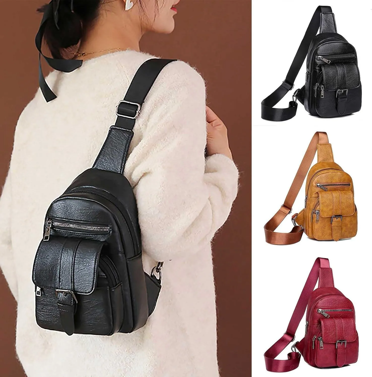 Tote Bag For Women And Men Chest Bag Sling Bag Small Crossbody Pu Leather Satchel Daypack Fashion Shoulder Strap Bags W