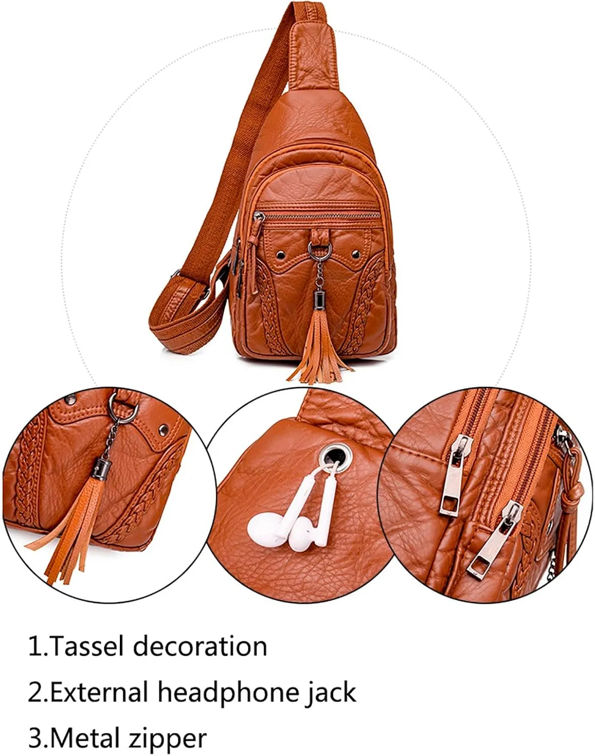 Tote Bag For Women Retro Chest Bag Sling Bag Small Crossbody Pu Leather Satchel Day pack Fashion Shoulder Outdoor Bags E