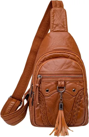 Tote Bag For Women Retro Chest Bag Sling Bag Small Crossbody Pu Leather Satchel Day pack Fashion Shoulder Outdoor Bags E