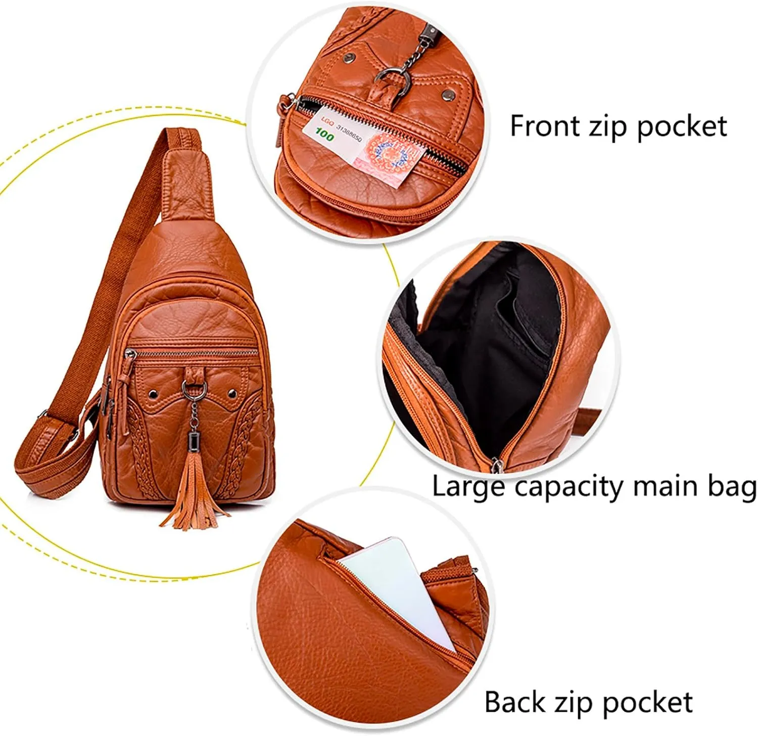 Tote Bag For Women Retro Chest Bag Sling Bag Small Crossbody Pu Leather Satchel Day pack Fashion Shoulder Outdoor Bags E