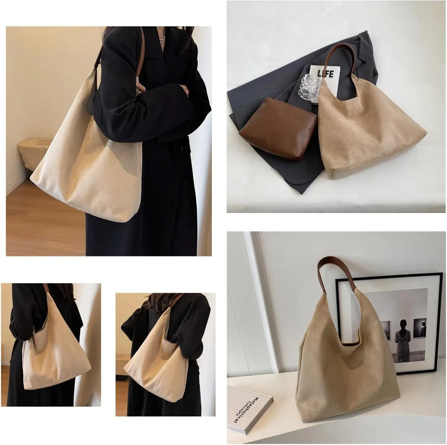 Tote Bags for Women Work Bags Suede Purse Slouchy Bag Hobo Handbag Office Tote Handbag for Shopping Large Brown Shoulder Bag