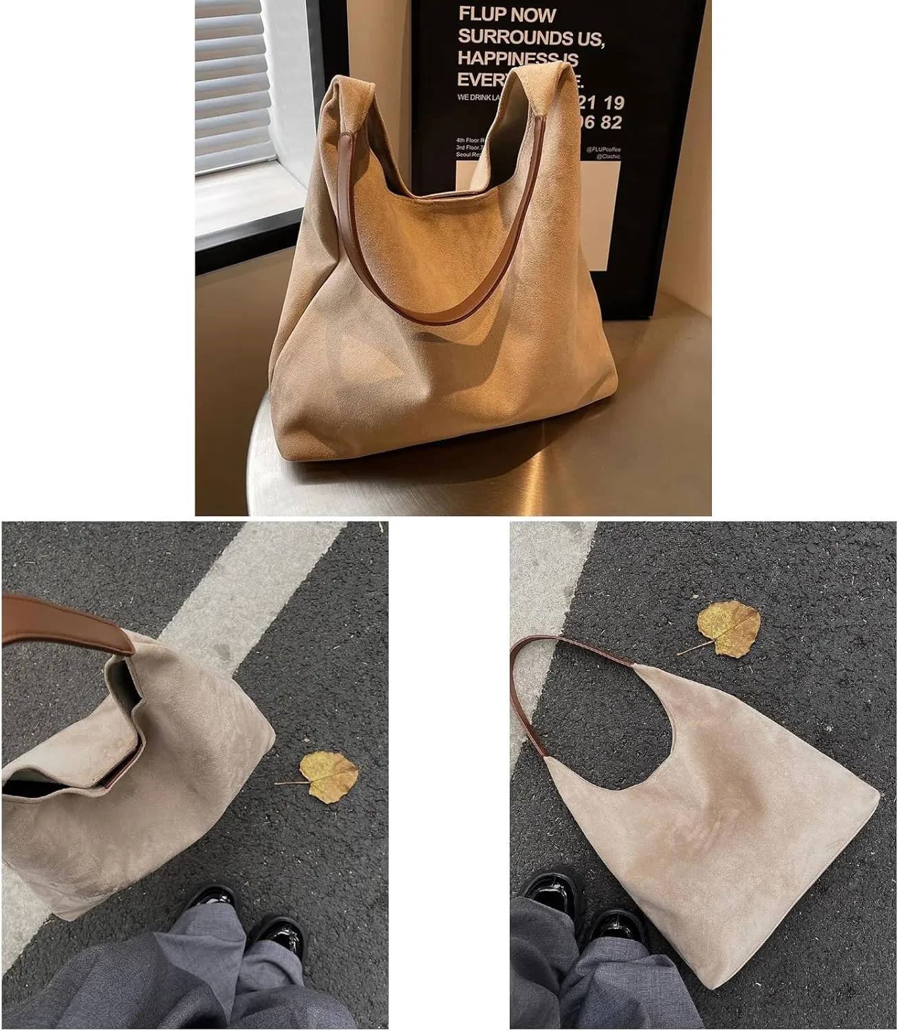 Tote Bags for Women Work Bags Suede Purse Slouchy Bag Hobo Handbag Office Tote Handbag for Shopping Large Brown Shoulder Bag