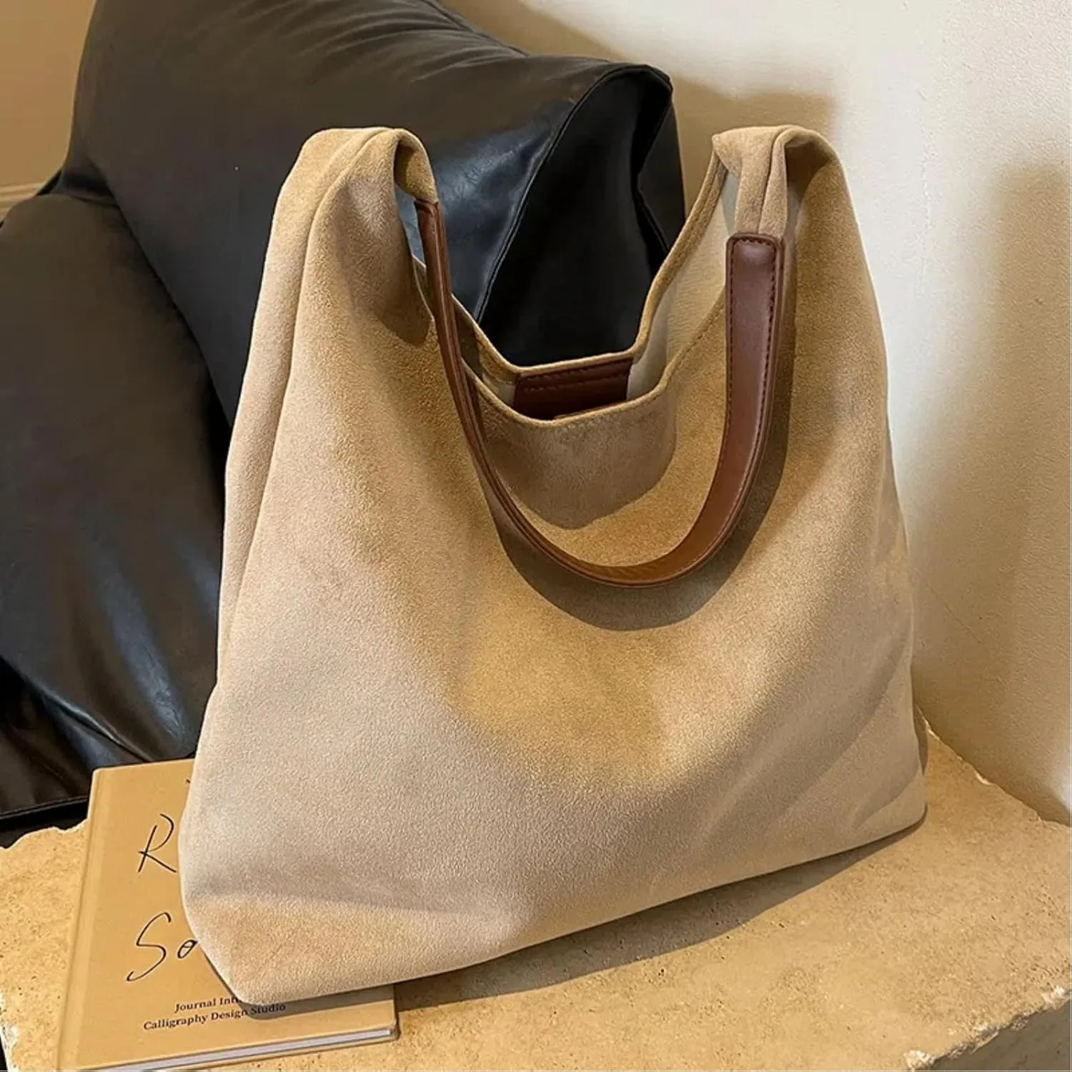 Tote Bags for Women Work Bags Suede Purse Slouchy Bag Hobo Handbag Office Tote Handbag for Shopping Large Brown Shoulder Bag