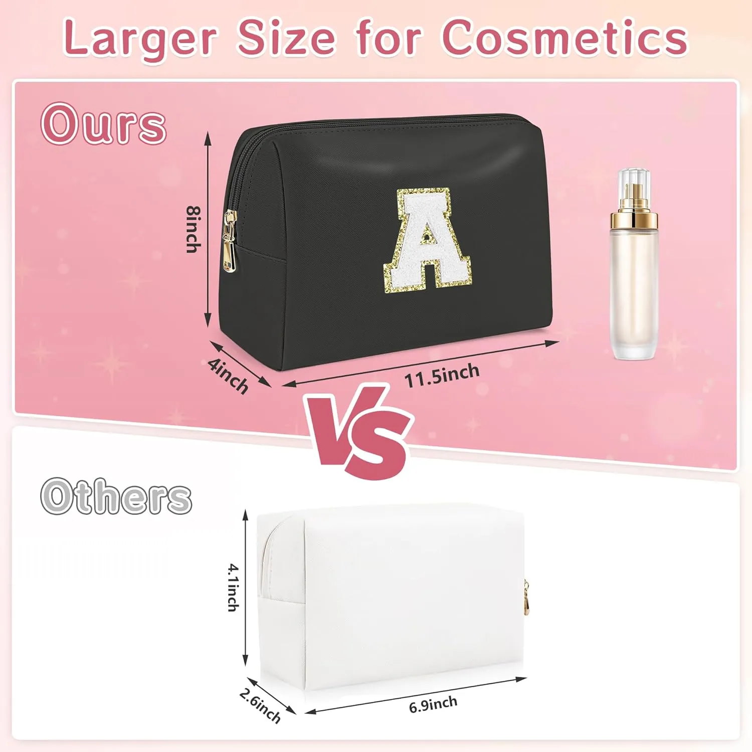 Travel Makeup Bag, Teen Girl Gifts Trendy Stuff Initial Make up Bag Travel Toiletry Bag for Girls Women, Waterproof PU Leather Cosmetic Bag, Personalized Gift for Birthday/Christmas - B, Black