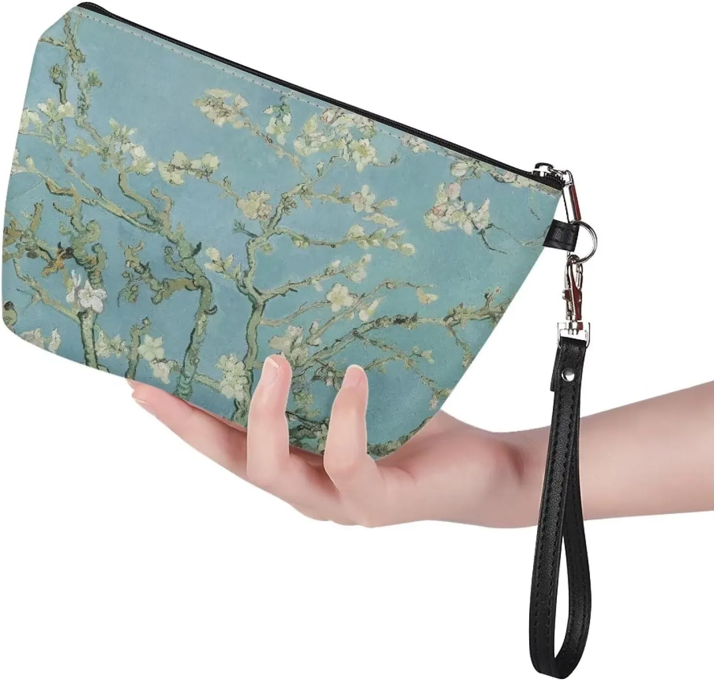 Travel Makeup Storage Pouch Blossoming Almond Tree Makeup Brush Holder Organizer Cosmetic Bag Cosmetics Organizer for Women Versatile Travel Makeup Bag Blue