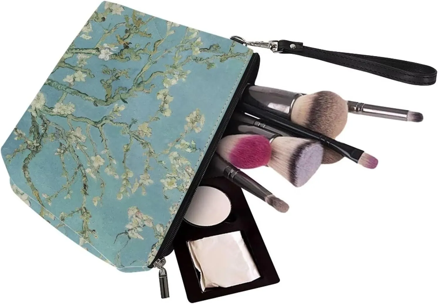 Travel Makeup Storage Pouch Blossoming Almond Tree Makeup Brush Holder Organizer Cosmetic Bag Cosmetics Organizer for Women Versatile Travel Makeup Bag Blue