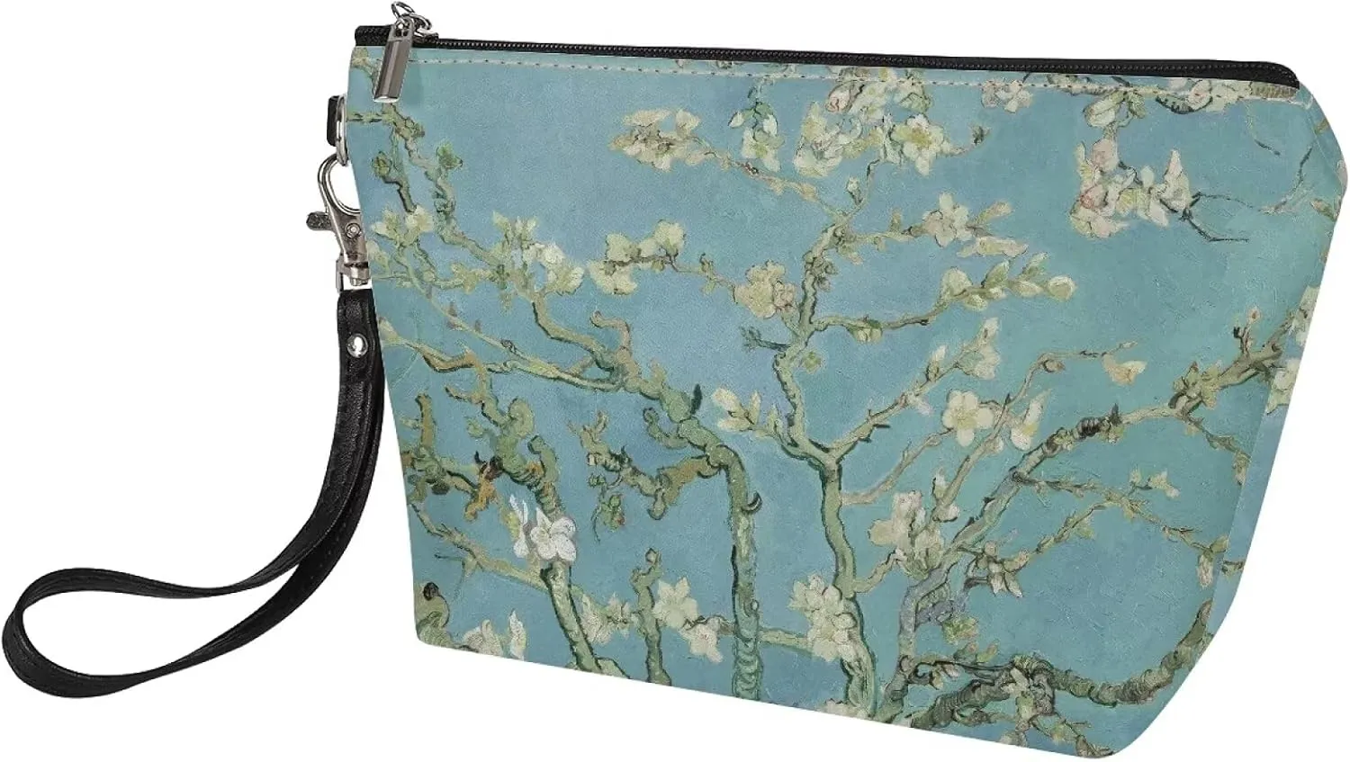 Travel Makeup Storage Pouch Blossoming Almond Tree Makeup Brush Holder Organizer Cosmetic Bag Cosmetics Organizer for Women Versatile Travel Makeup Bag Blue