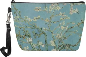 Travel Makeup Storage Pouch Blossoming Almond Tree Makeup Brush Holder Organizer Cosmetic Bag Cosmetics Organizer for Women Versatile Travel Makeup Bag Blue