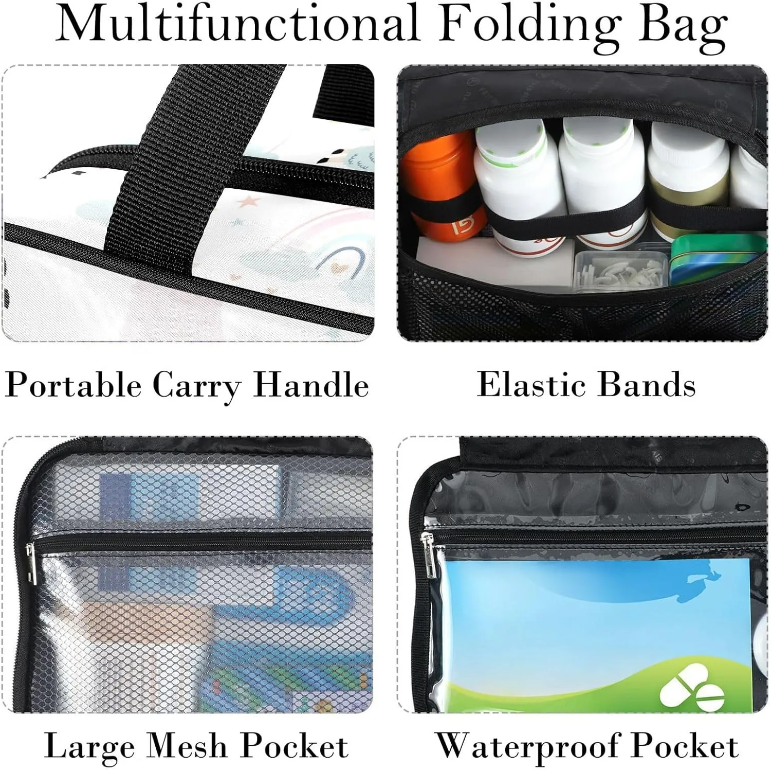 Travel Toiletry Bag for Woman/Men, Cute Llamas with Rainbow Alpaca Hanging Organizer Bag with Pockets Portable Folding Travel Case Bags for Makeup Cosmetic Toiletries Storage Traveling-M