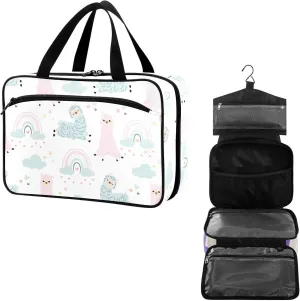 Travel Toiletry Bag for Woman/Men, Cute Llamas with Rainbow Alpaca Hanging Organizer Bag with Pockets Portable Folding Travel Case Bags for Makeup Cosmetic Toiletries Storage Traveling-M