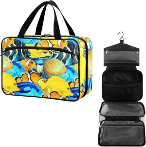 Travel Toiletry Bag for Woman/Men,Colorful Sea Fish Yellow Marine Fishes Hanging Organizer Bag with Pockets Portable Folding Travel Case Bags for Makeup Cosmetic Toiletries Storage Traveling-L