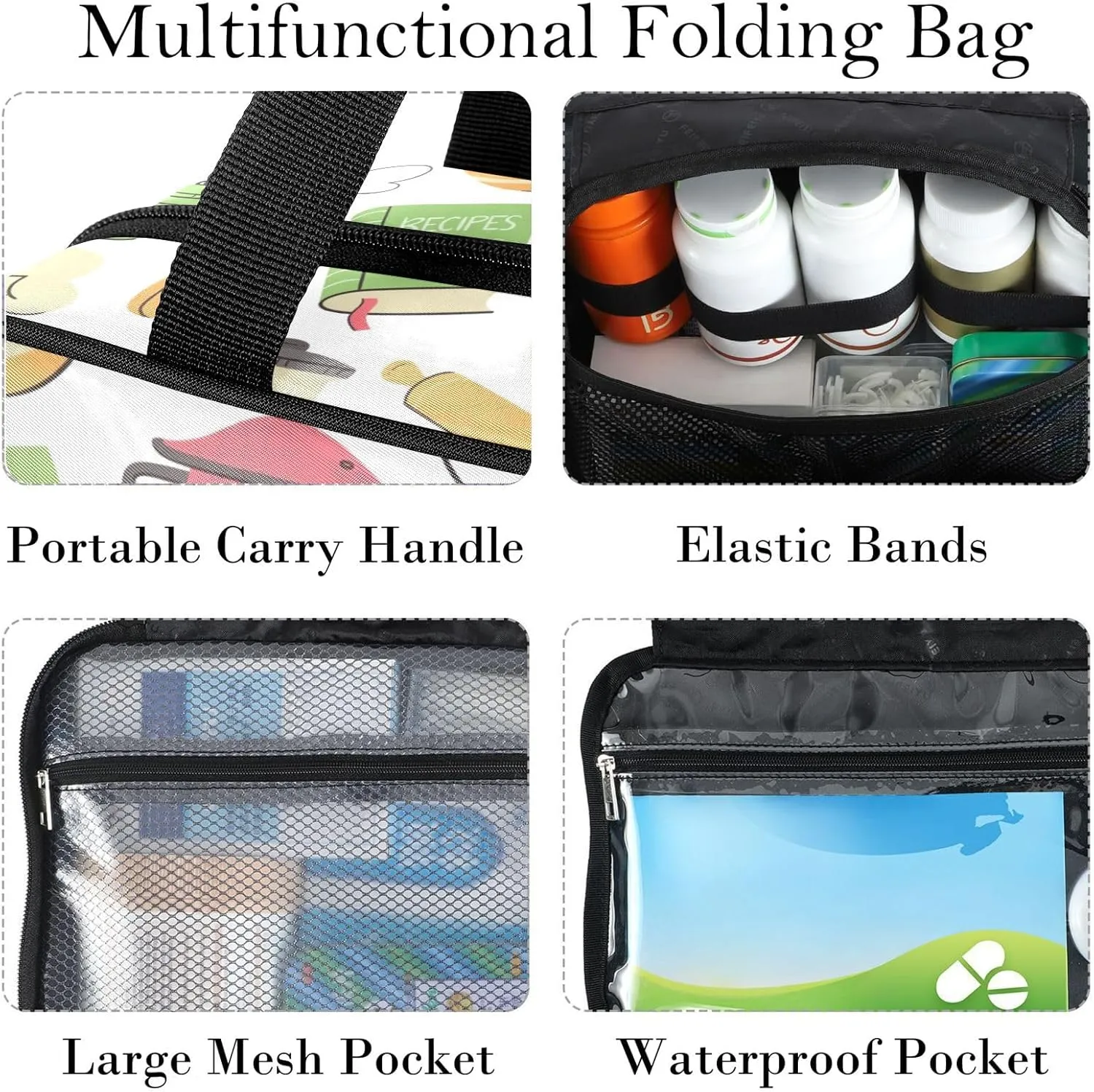 Travel Toiletry Bag for Woman/Men,Cook Themed Cooking Utensils Hanging Organizer Bag with Pockets Portable Folding Travel Case Bags for Makeup Cosmetic Toiletries Storage Traveling-M