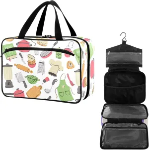 Travel Toiletry Bag for Woman/Men,Cook Themed Cooking Utensils Hanging Organizer Bag with Pockets Portable Folding Travel Case Bags for Makeup Cosmetic Toiletries Storage Traveling-M