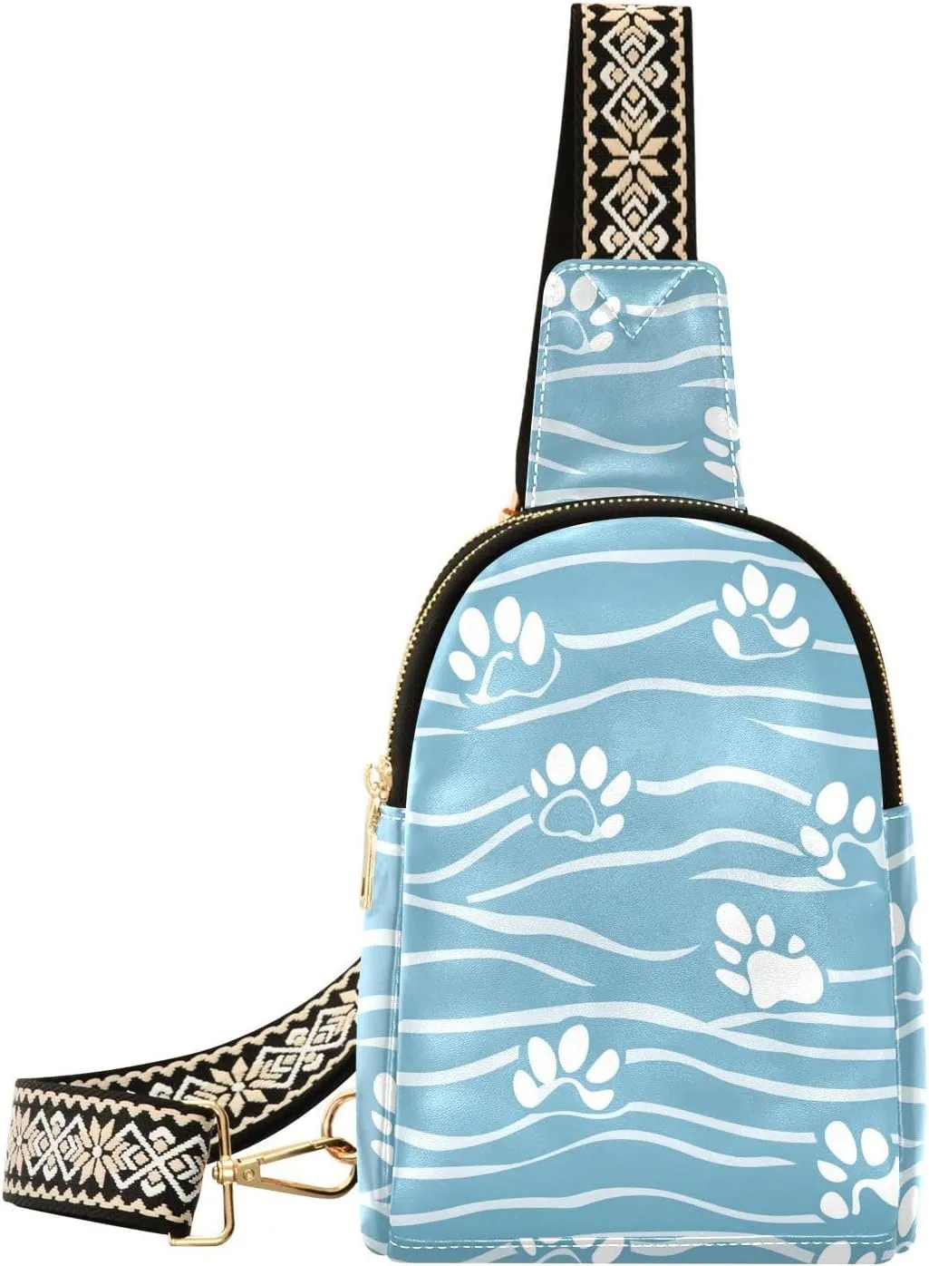 trendy Blue Line Waves Claws Print leather fanny pack multipurpose backpack purse for women for hiking