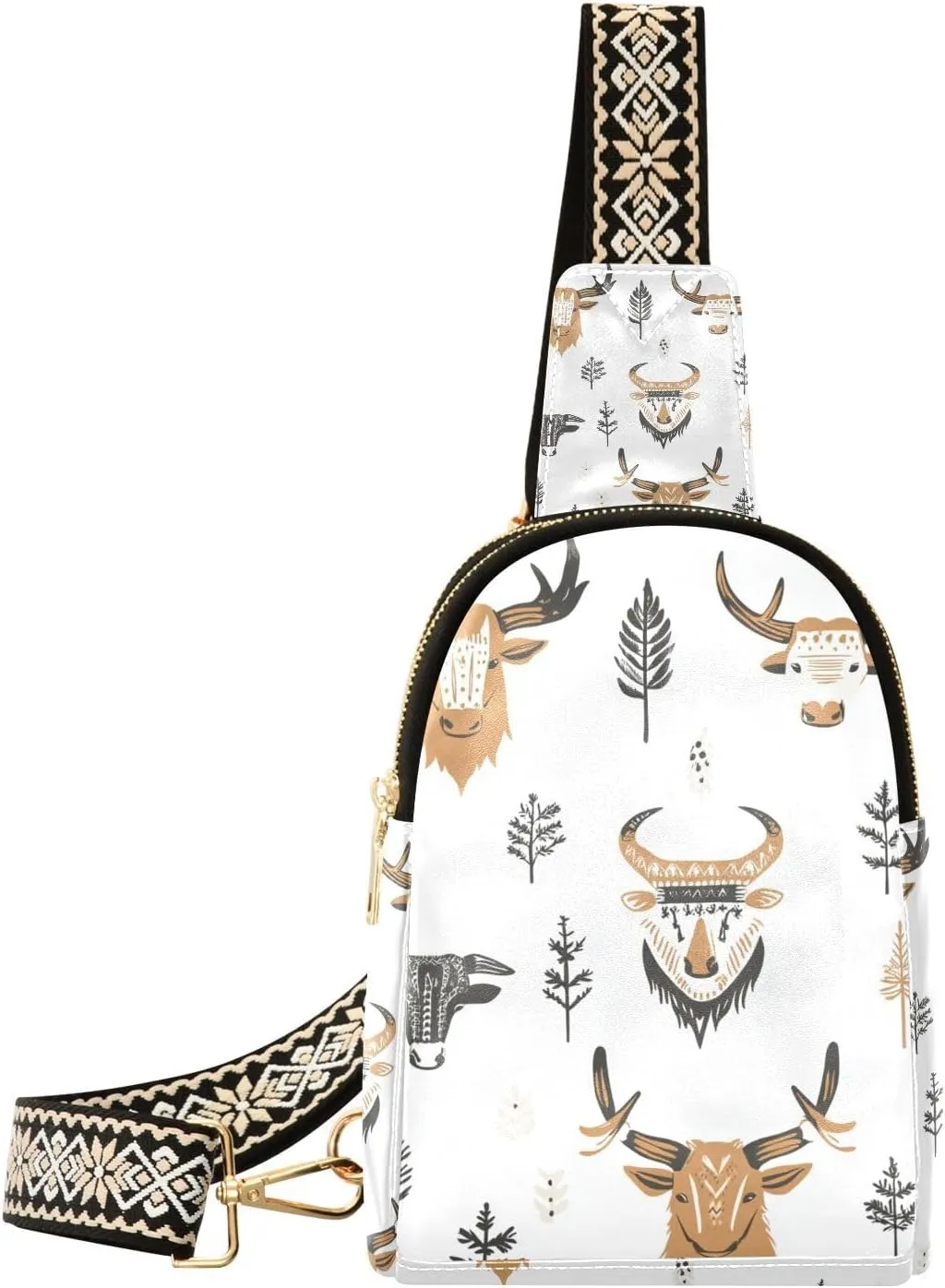Trendy Boho Simple Style West Highlander Cow fanny pack diaper leather sling backpack for women for travel