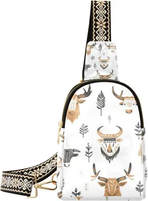 Trendy Boho Simple Style West Highlander Cow fanny pack diaper leather sling backpack for women for travel