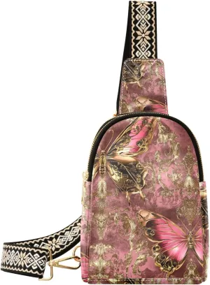 trendy Peach Gold Vintage Butterfly fanny pack women leather fanny packs for women for day pack