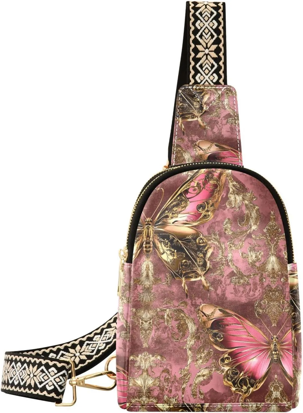 trendy Peach Gold Vintage Butterfly fanny pack women leather fanny packs for women for day pack