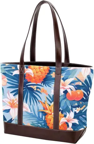 Tropical Pineapple-1801 Tote Bags Durable Leather Canvas Purses and Handbags for Women Top Handle Shoulder Satchel Hobo Bags