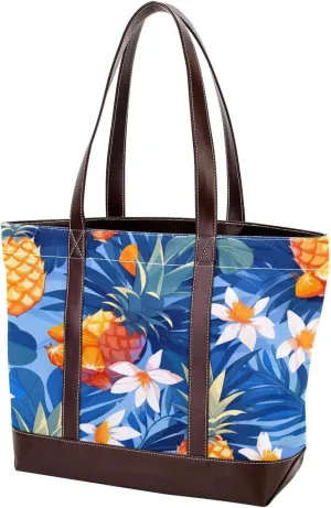 Tropical Pineapple-1840 Tote Bags Durable Leather Canvas Purses and Handbags for Women Top Handle Shoulder Satchel Hobo Bags