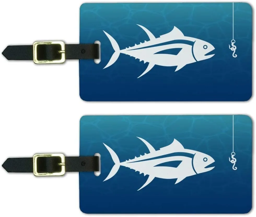 Tuna Fish Fishing Fisherman Luggage ID Tags Suitcase Carry-On Cards - Set of 2