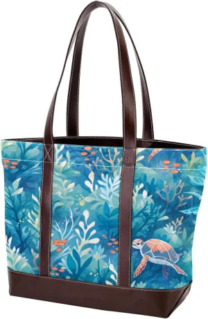Turtle Art-328 Tote Bags Durable Leather Canvas Purses and Handbags for Women Top Handle Shoulder Satchel Hobo Bags
