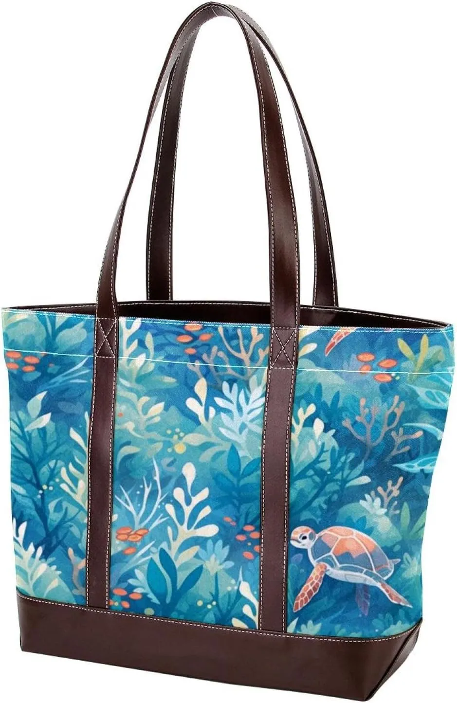 Turtle Art-328 Tote Bags Durable Leather Canvas Purses and Handbags for Women Top Handle Shoulder Satchel Hobo Bags