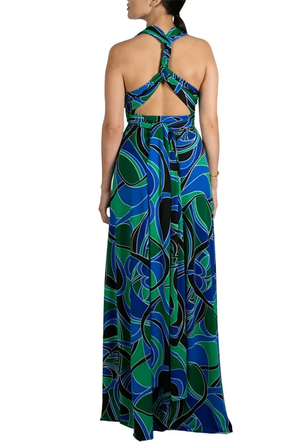 Unique Blue Print Multi Style Convertible Maxi Dress