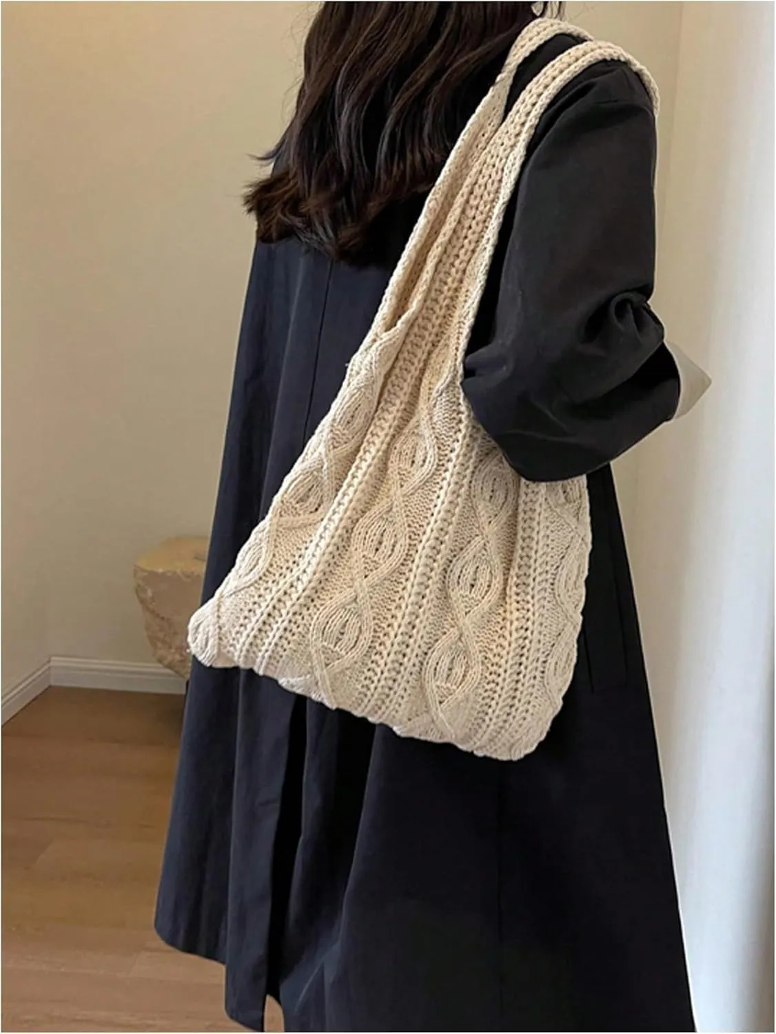Verdusa Women's Knitted Crochet Shoulder Bags Casual Hobo Tote Bag Shopping Bags