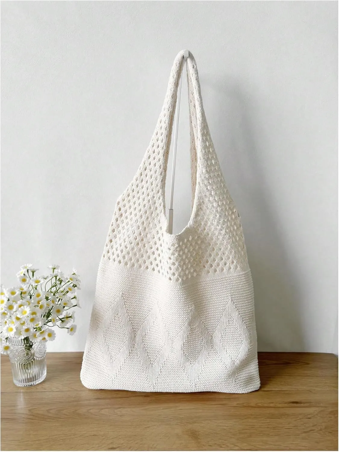 Verdusa Women's Knitted Crochet Shoulder Bags Casual Hobo Tote Bag Shopping Bags