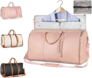 Versatile Folding Clothing Luggage Bag, Carry On Garment Bag, 2 in 1 Hanging Suitcase Suit Bag, Large Weekender Travel Bag (Pink)