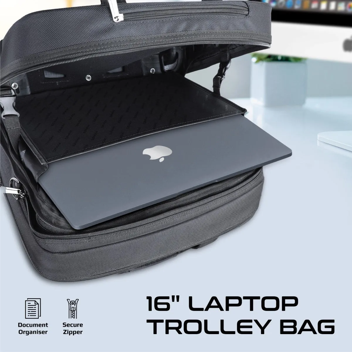 Versatile Travel Trolley Bag for 16” Laptop with Multiple Compartments