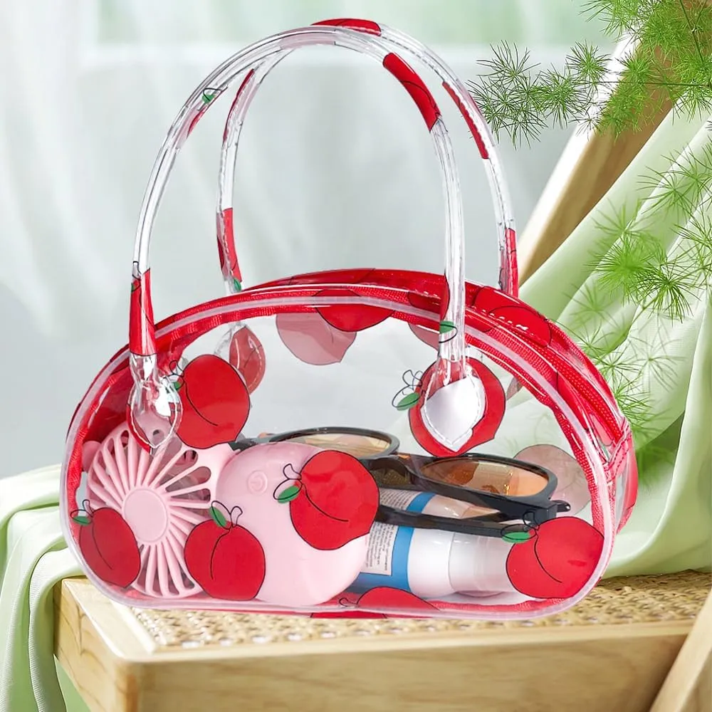 Versatile Travel Zipper Cosmetic Bag,Portable Handle PVC Pouch Waterproof Ideal for Travelling&Daily Use in Beauty&Personal Care (Honey Peach 2)