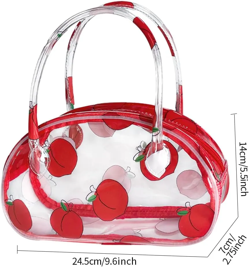 Versatile Travel Zipper Cosmetic Bag,Portable Handle PVC Pouch Waterproof Ideal for Travelling&Daily Use in Beauty&Personal Care (Honey Peach 2)