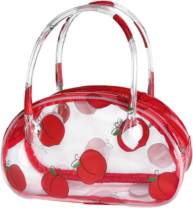 Versatile Travel Zipper Cosmetic Bag,Portable Handle PVC Pouch Waterproof Ideal for Travelling&Daily Use in Beauty&Personal Care (Honey Peach 2)