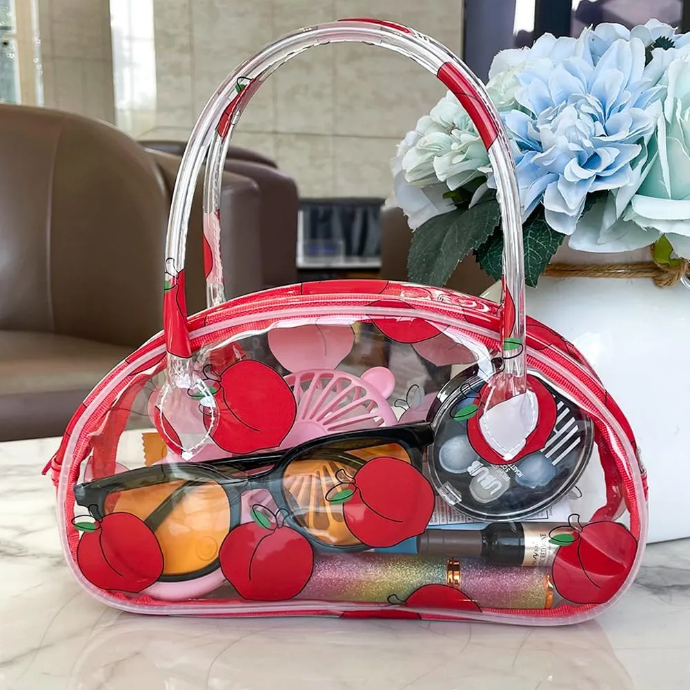Versatile Travel Zipper Cosmetic Bag,Portable Handle PVC Pouch Waterproof Ideal for Travelling&Daily Use in Beauty&Personal Care (Honey Peach 2)