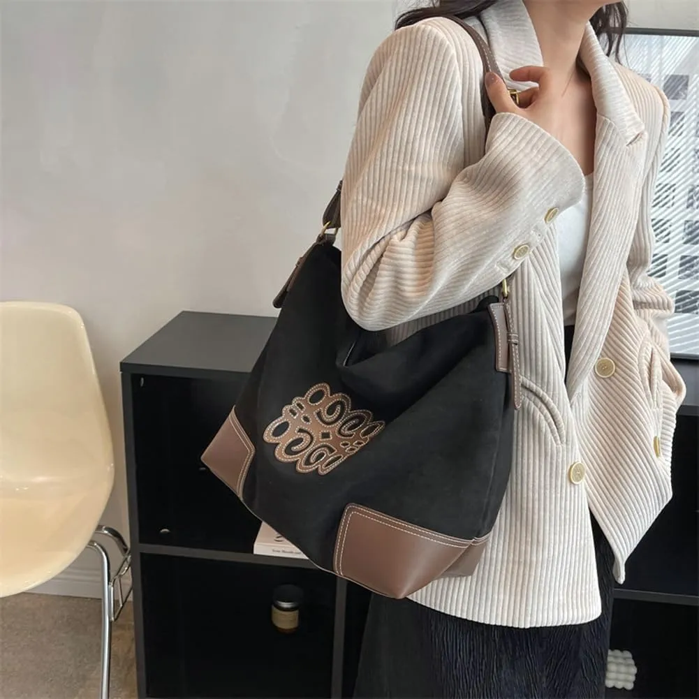Vintage Suede Tote Bag Large Capacity Casual Hobo Bag Satchel Purse Chic Shoulder Handbag Crossbody Underarm Bag for Women